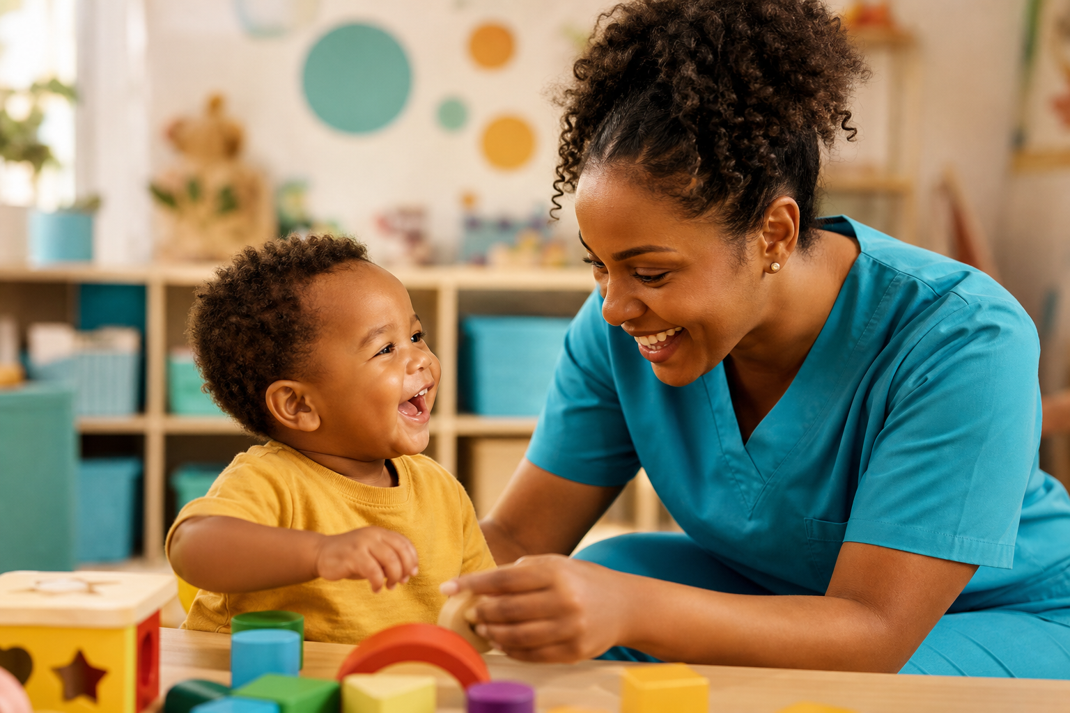Auxiliaire de puériculture avec enfant en crèche